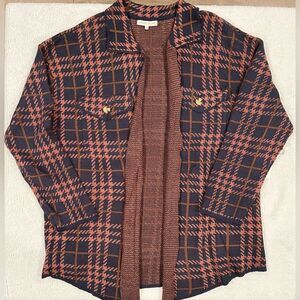 Madison and Hudson Women’s Open Front Cardigan Blue and Orange Plaid size 3X NEW